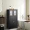 Costway Bathroom Floor Storage Cabinet Kitchen Cupboard w/Doors&Adjustable Shelf Black\Brown